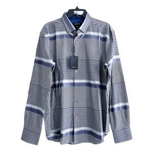 Bugatchi Button Down Shirt Graphite Striped Men’s Size L NWT $179.00